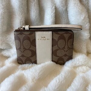 Coach Signature Brown and Cream Wristlet